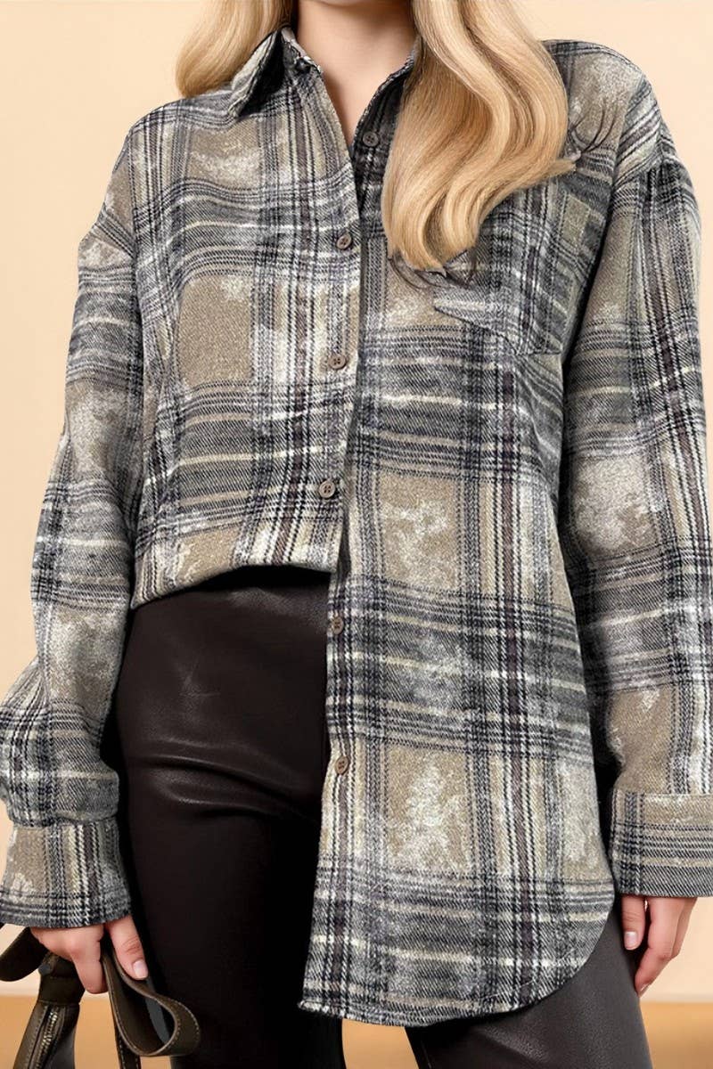 CWTBLL553_VINTAGE LOOSE COTTON PLAID LONG-SLEEVED SHIRT
