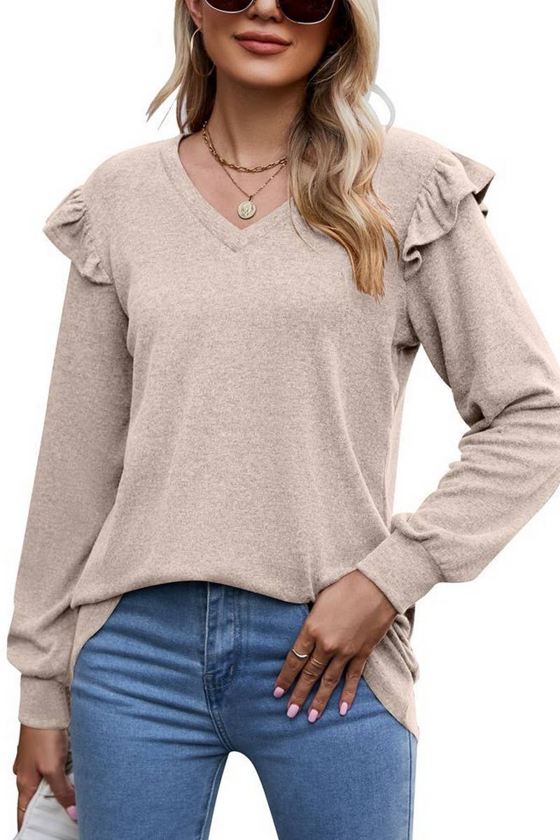 CWTTL1646_V-neck Long Sleeve Pullover Top