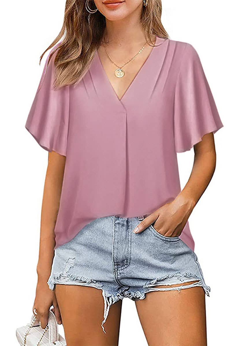 CWTBLS0304_V-Neck Shirt Sleeve Top