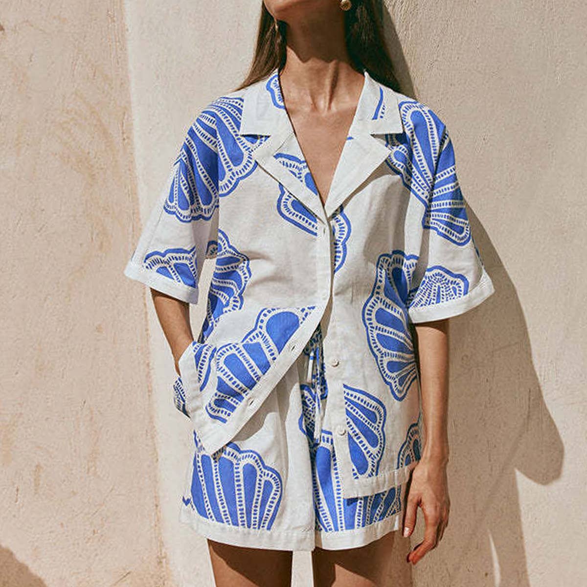 Casual short style linen top and shorts suit