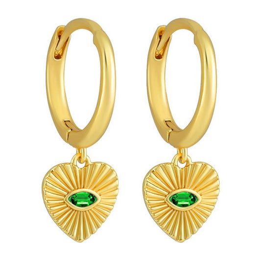 VINTAGE LOVE GREEN EVIL EYE HEART EARRINGS