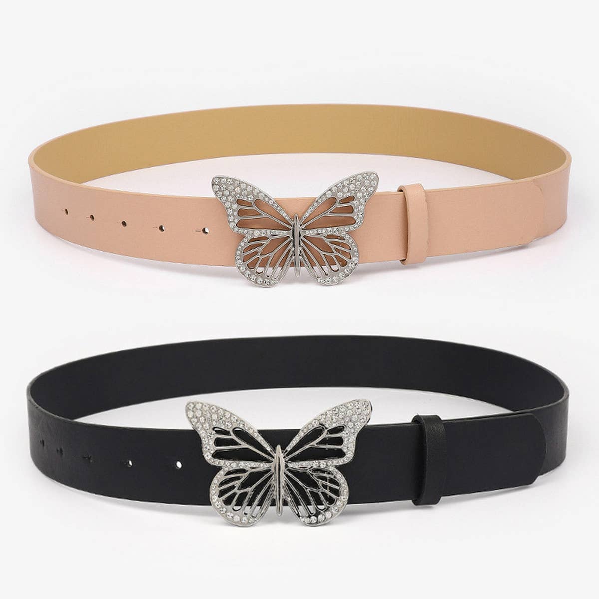 CWABE0889_SIMPLE BUTTERFLY RHINESTONE BUCKLE BELT