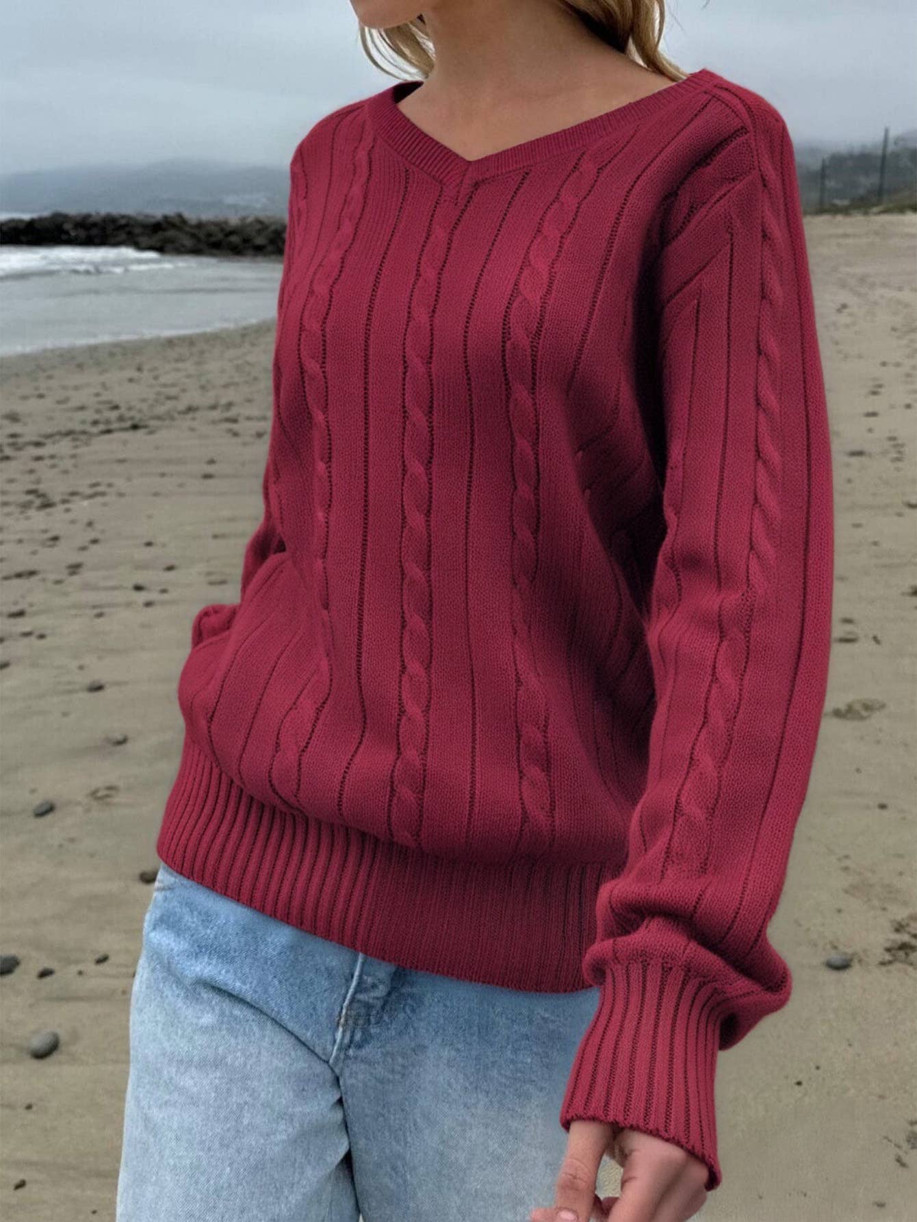 Fashionable casual solid-color knitted sweater