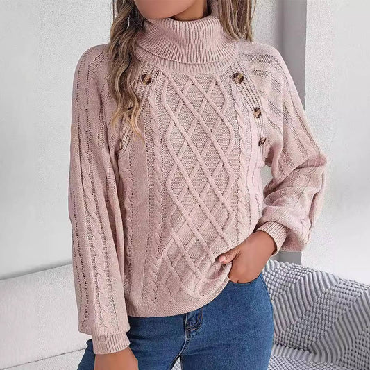 CASUAL TWIST TURTLENECK LANTERN SLEEVE SWEATER