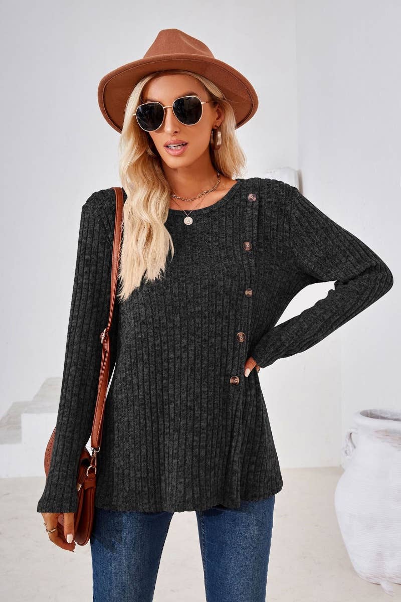 CWOSWL6443_WINTER CREW-NECK LONG-SLEEVED SLIT SWEATER