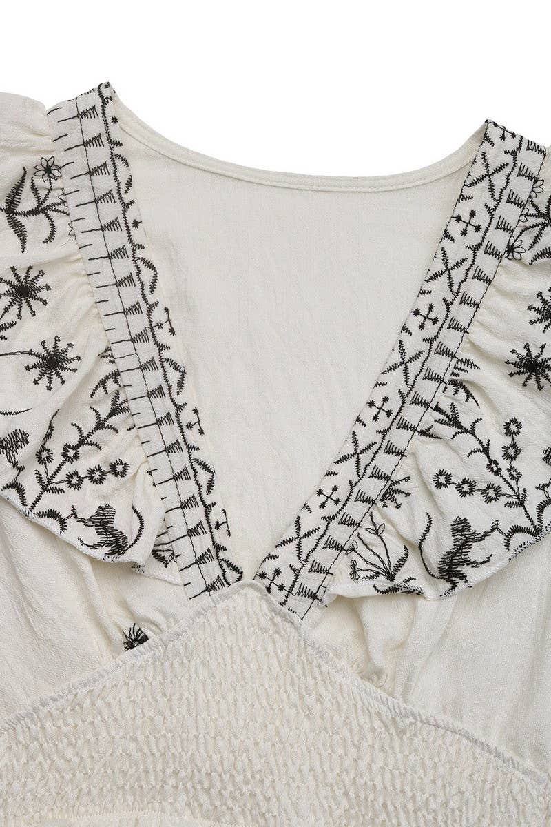 CWDSD8332_V-NECK RUFFLED PLEATED FLORAL MINI DRESS