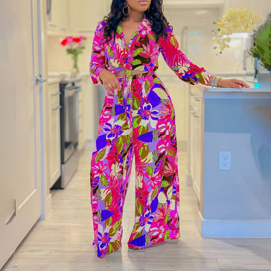 PRINTED TIE SHIRT WIDE-LEG PANTS TWO-PIECE SET_CWSTB1139