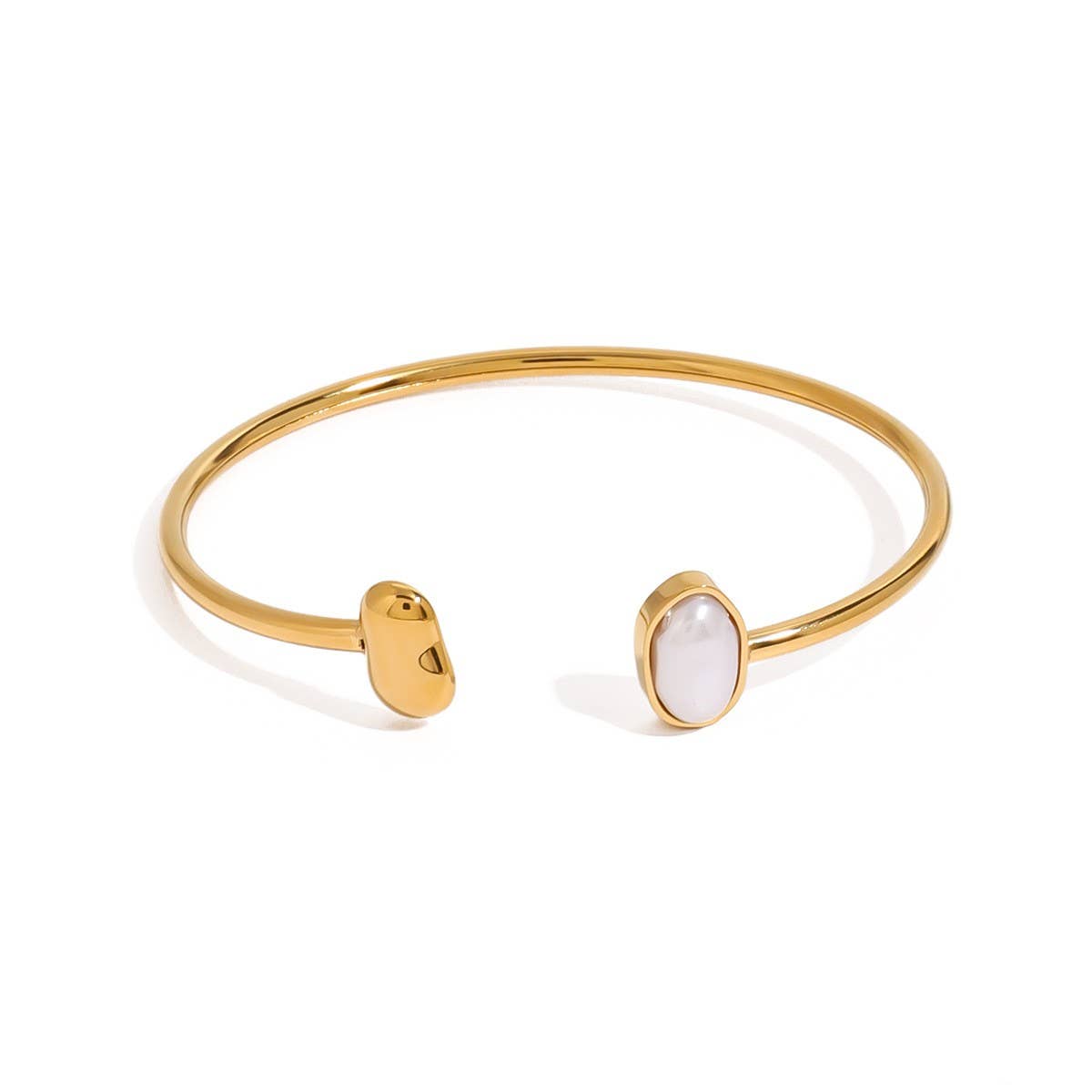Elegant Pearl Open Cuff Bracelet in StainlessSteel