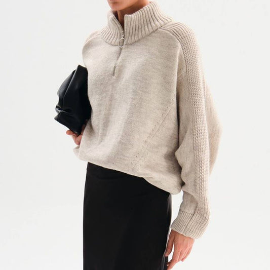 Casual fashion loose half-zipper knitted sweater