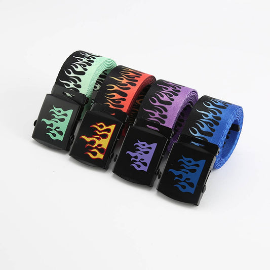 CWABE0947_FASHION HIP HOP MEN'S CANVAS FLAME BELT