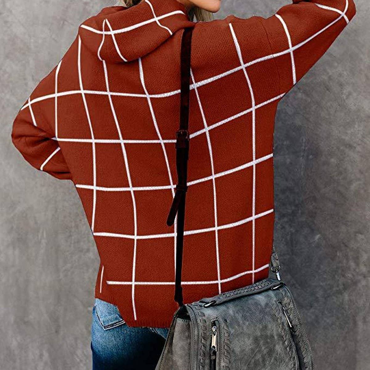 Check knit turtleneck sweater