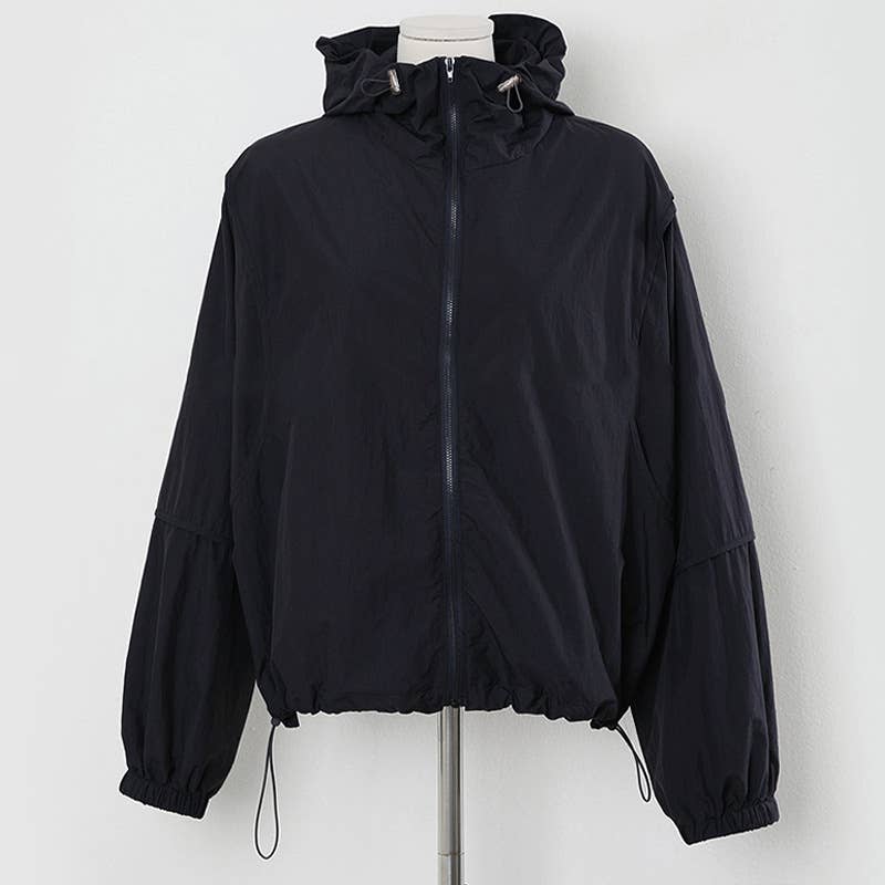 Breathable drawstring hooded sunscreen coat