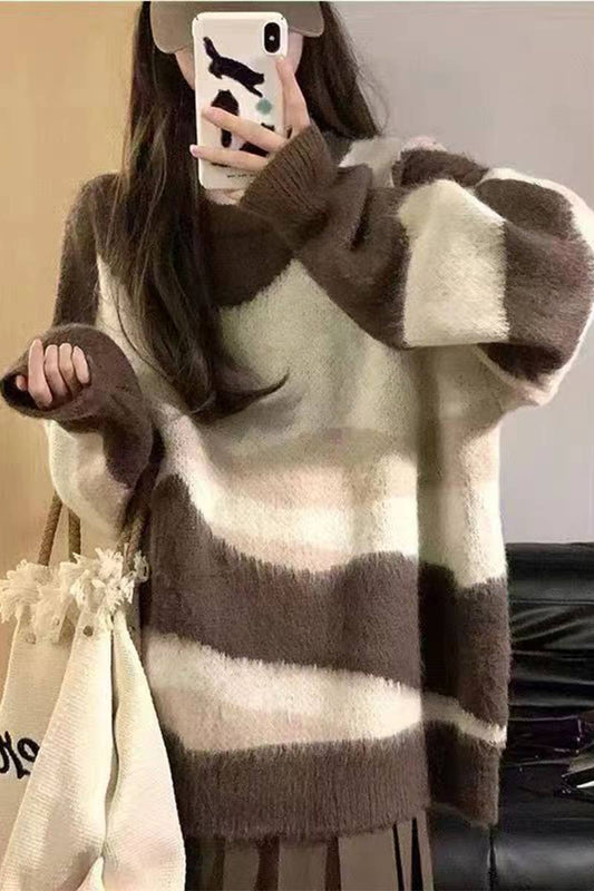 Color stripe languid is lazy loose sweaters