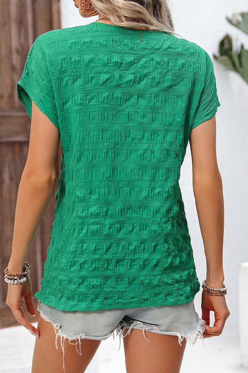 CWTBLS2024_RESORT V-NECK PLEATED SHORT SLEEVE TOP