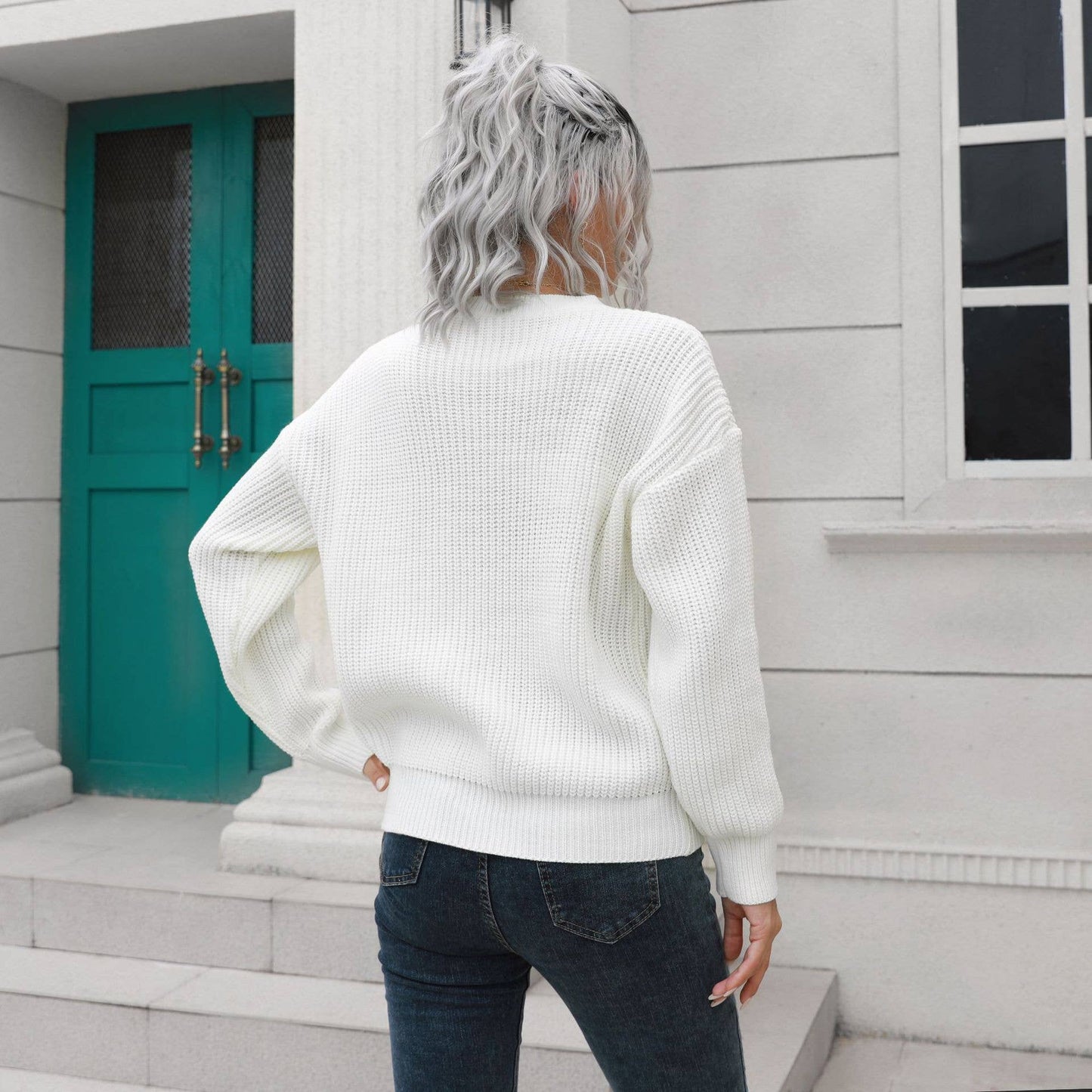 Design sense button long sleeve sweater