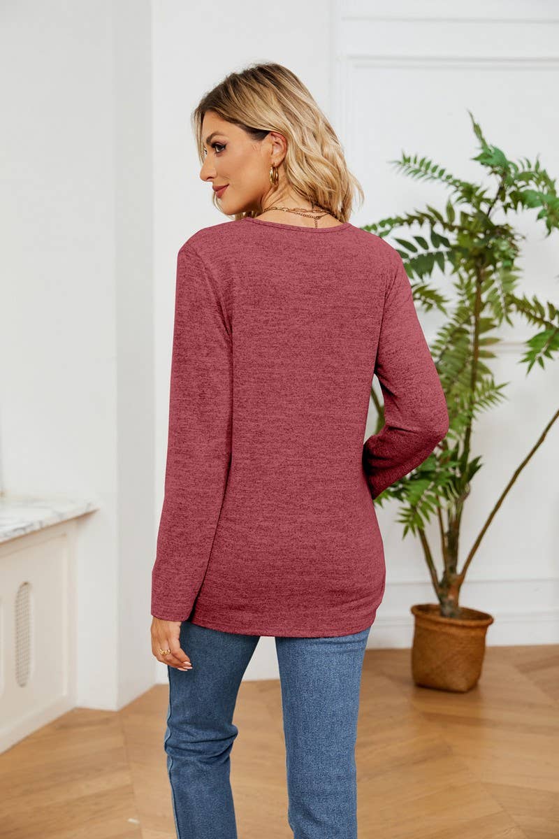 CWTBLL2385_V-NECK LACE LONG-SLEEVED LOOSE PULLOVER