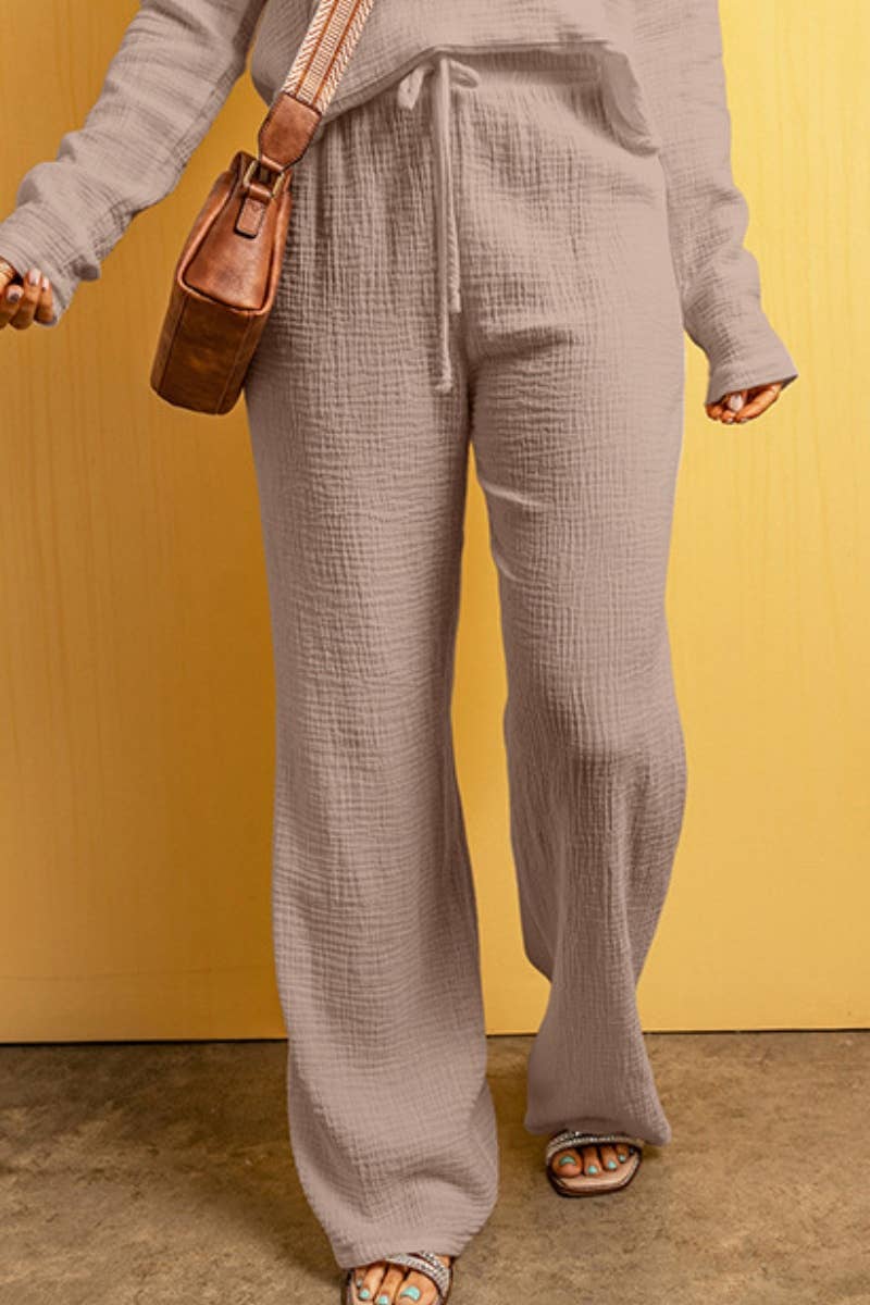 CWBMP0207_SPRING AUTUMN LACE-UP SOLID COLOR CASUAL PANTS