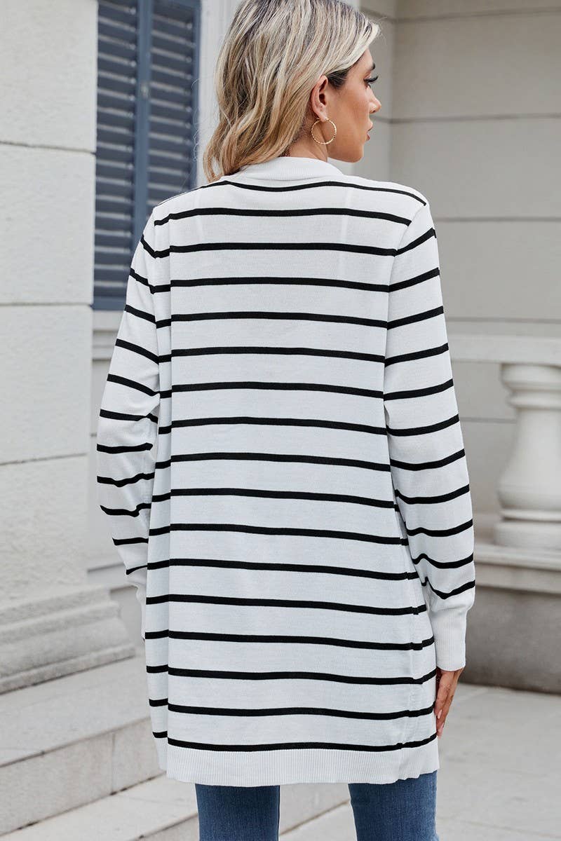 CWOCAL00840_CASUAL STRIPED MID-LENGTH KNIT CARDIGAN