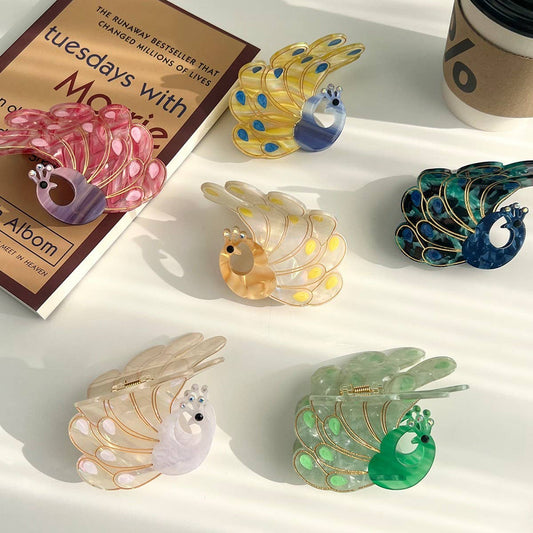 Peacock Acetate Hair Claw, Rhinestone Chic Clip_CWAHA5900