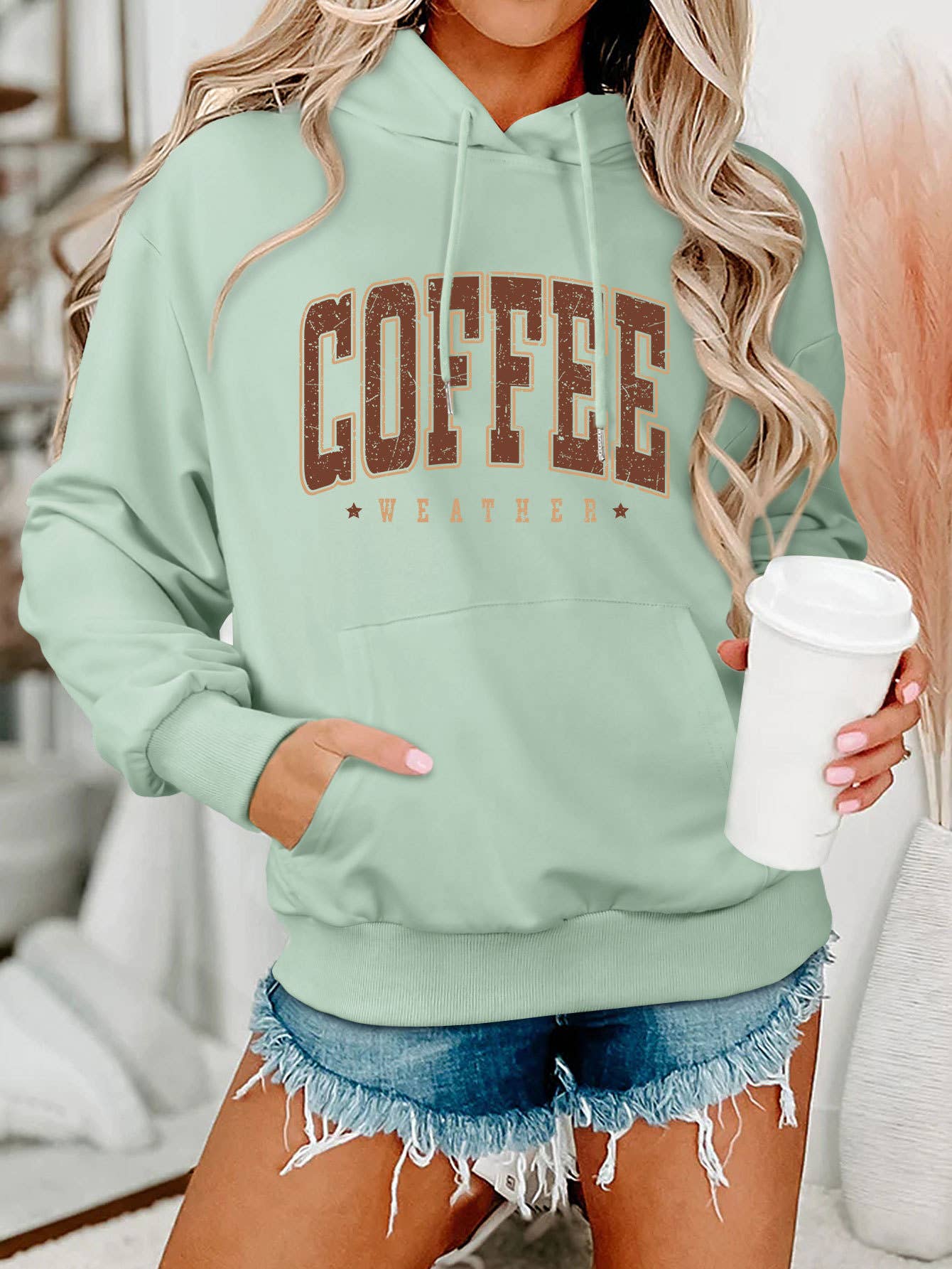 Coffee weather star print hooded sweatshirt