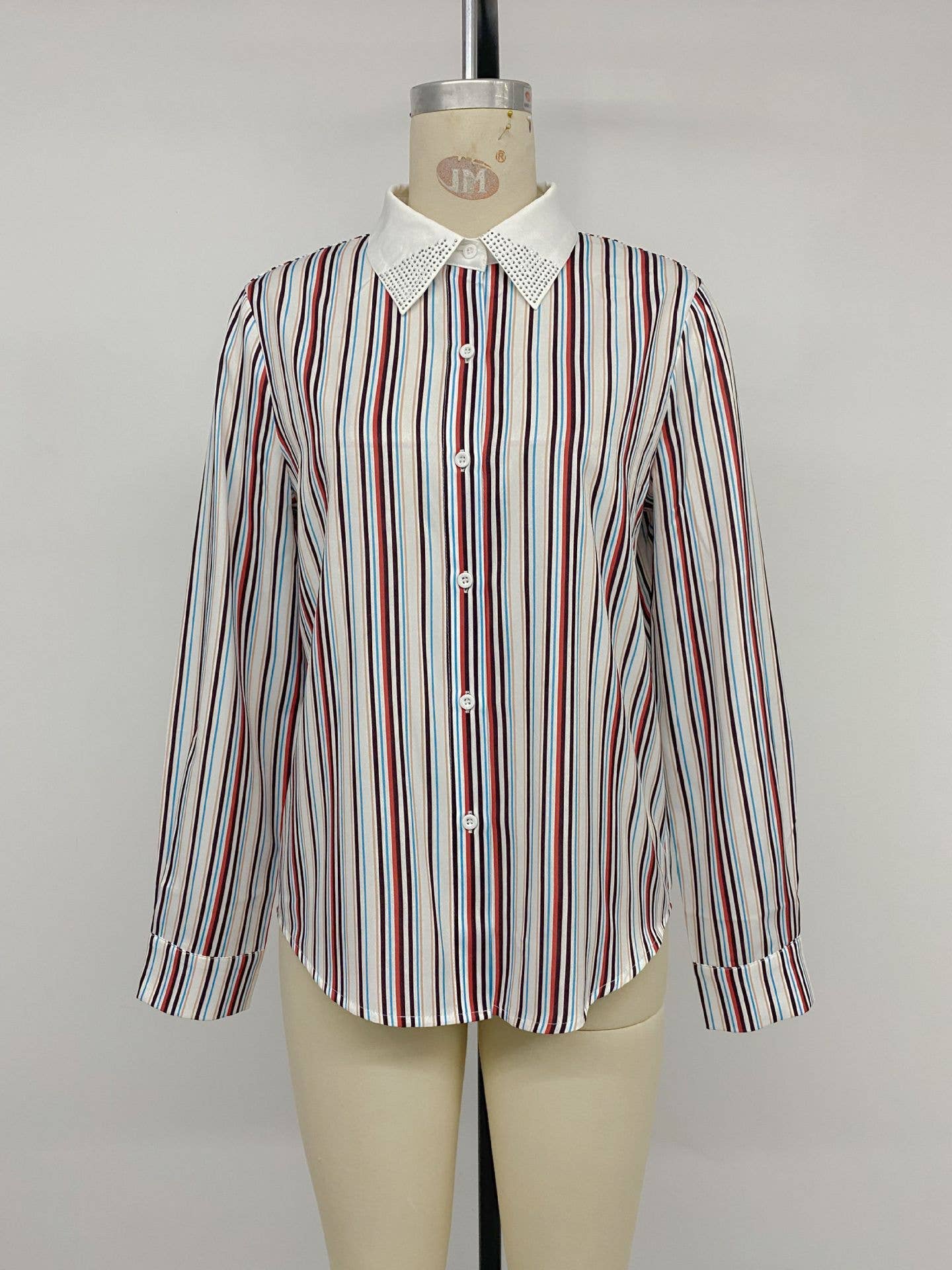 Casual lapel colorful vertical striped shirt