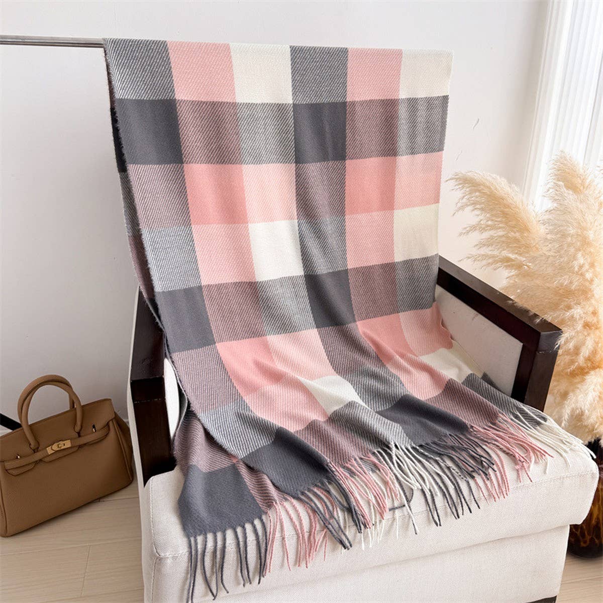 Warm Checkered Scarf Shawl for Cold Weather