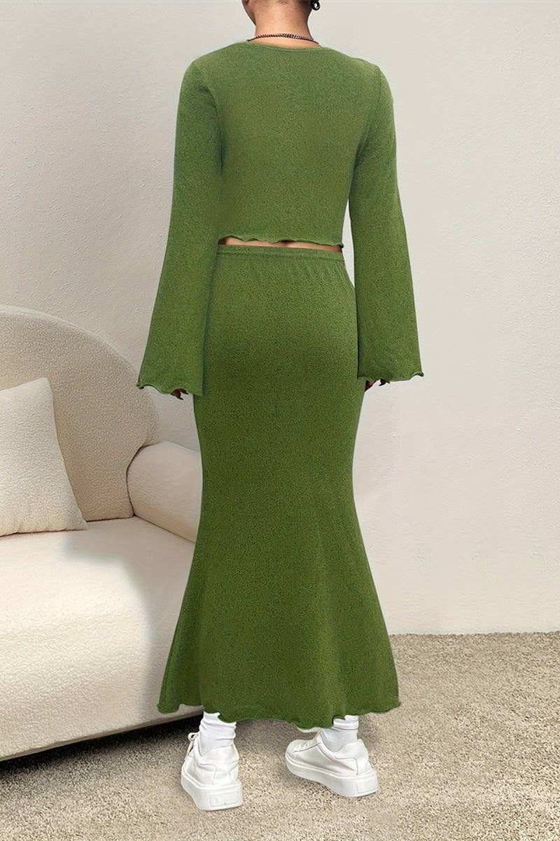 CWSS1131_BELL SLEEVE SHORT TOP AND FISHTAIL SKIRT SET