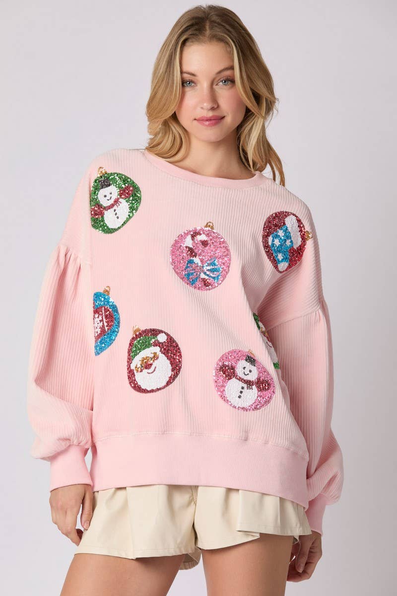 CWTBLL01273_CHRISTMAS EGG SEQUIN LOOSE PULLOVER SWEATSHIRT