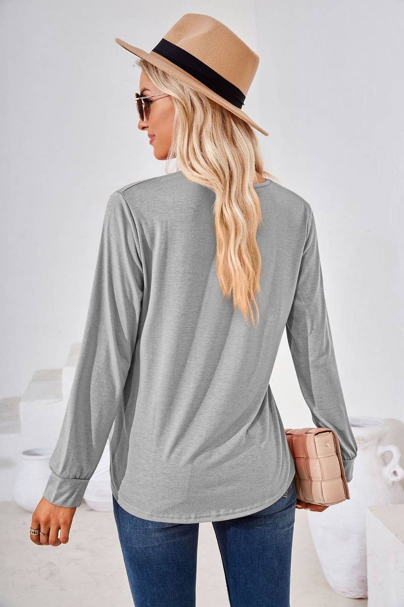 CWTBLL2409_SOLID COLOR SQUARE NECK PLEATED LONG SLEEVE TOP