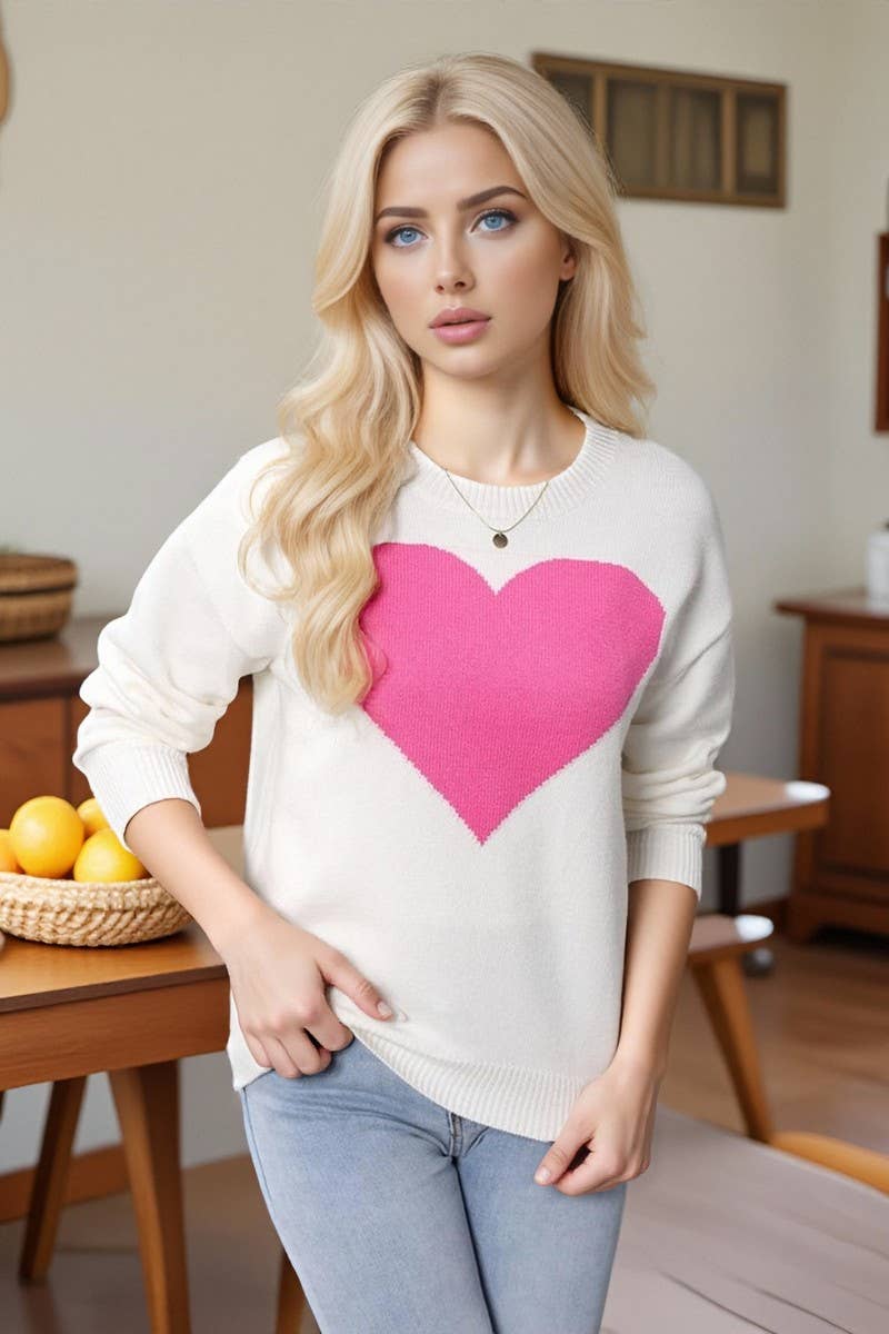 CWOSWL07588_LOVE HEART LOOSE VALENTINE'S DAY KNITTED SWEATER