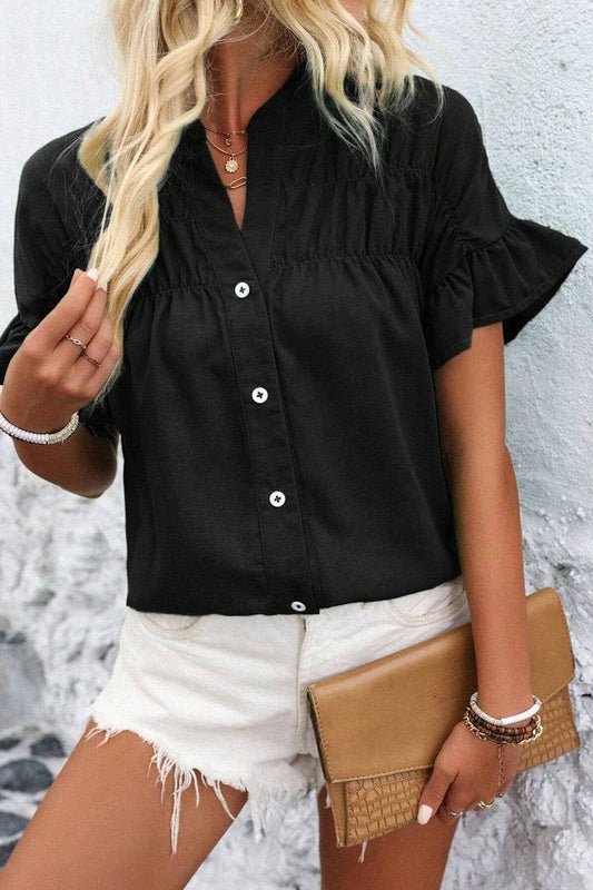 CWTSTS0679_SOLID COLOR STAND COLLAR CASUAL SHORT SLEEVE SHIR