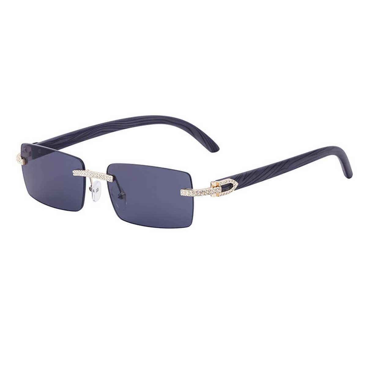 DIAMOND-STUDDED WOOD-GRAIN TEMPLE SUNGLASSES