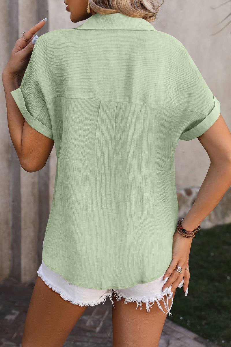 CWTSTS0327_Open Front Short Sleeved Shirt Top