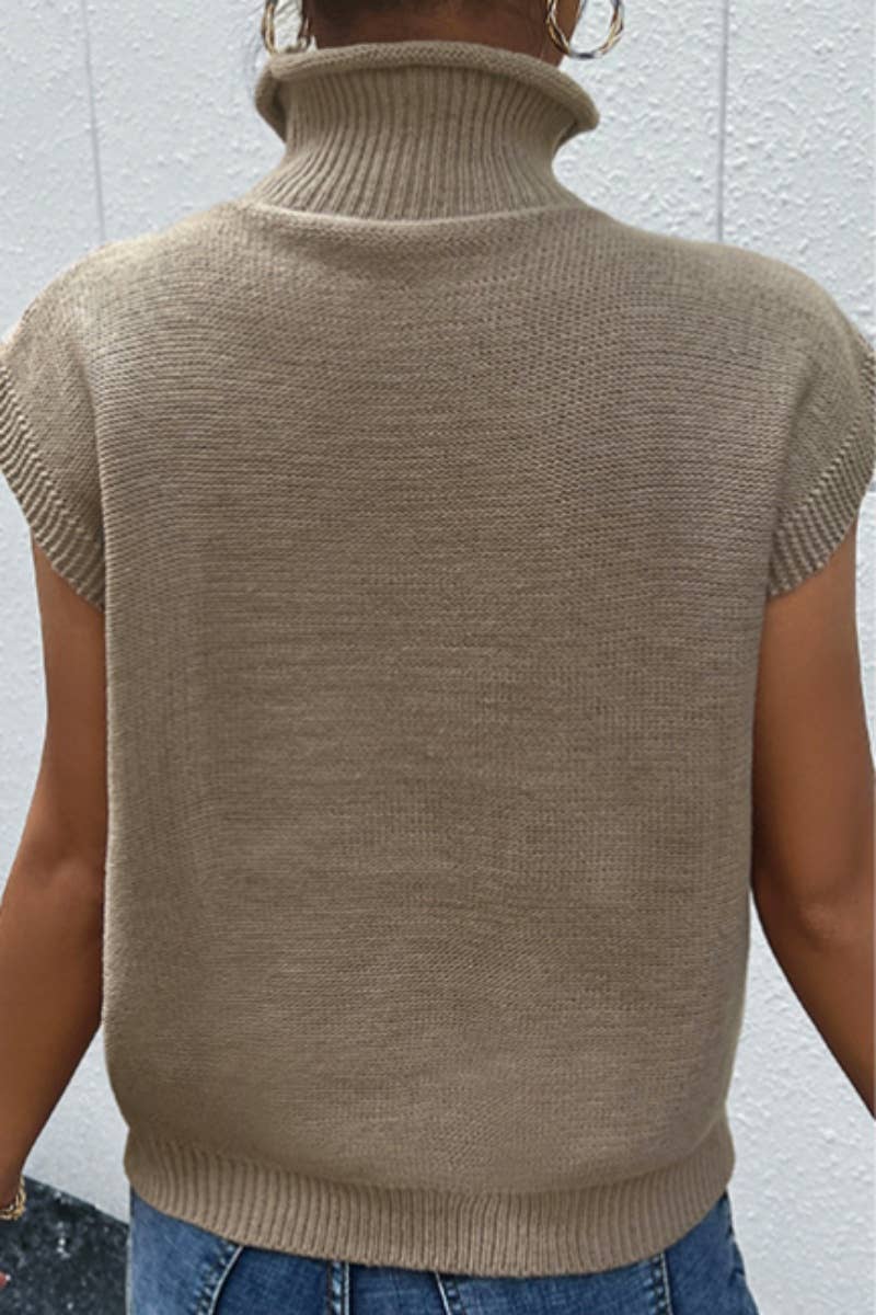 CWOV0618_SOLID COLOR SLEEVELESS TRADE VEST WITH HIGH NECK