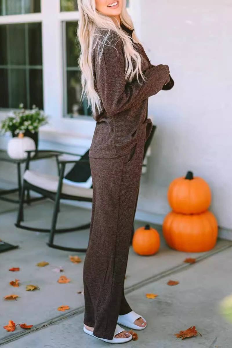 CWSS1014_LAPEL BUTTON-DOWN LONG SLEEVE TOP PANTS SUIT