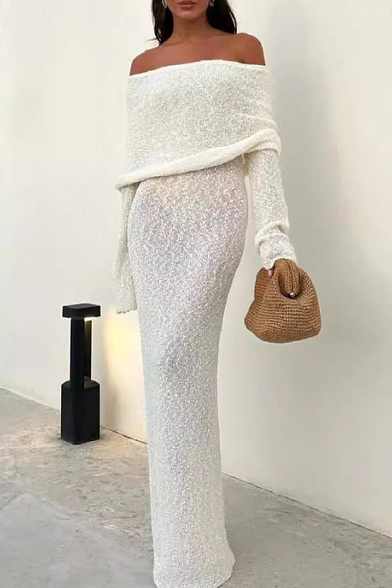 CWDMD5272_BEACH FRENCH KNIT OFF-THE-SHOULDER DRESS