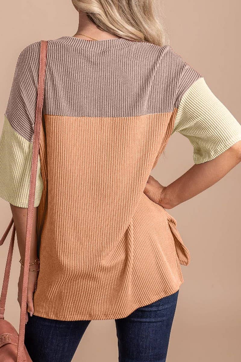 CWTTS1093_COLOR-MATCHING SHORT-SLEEVED LOOSE T-SHIRT