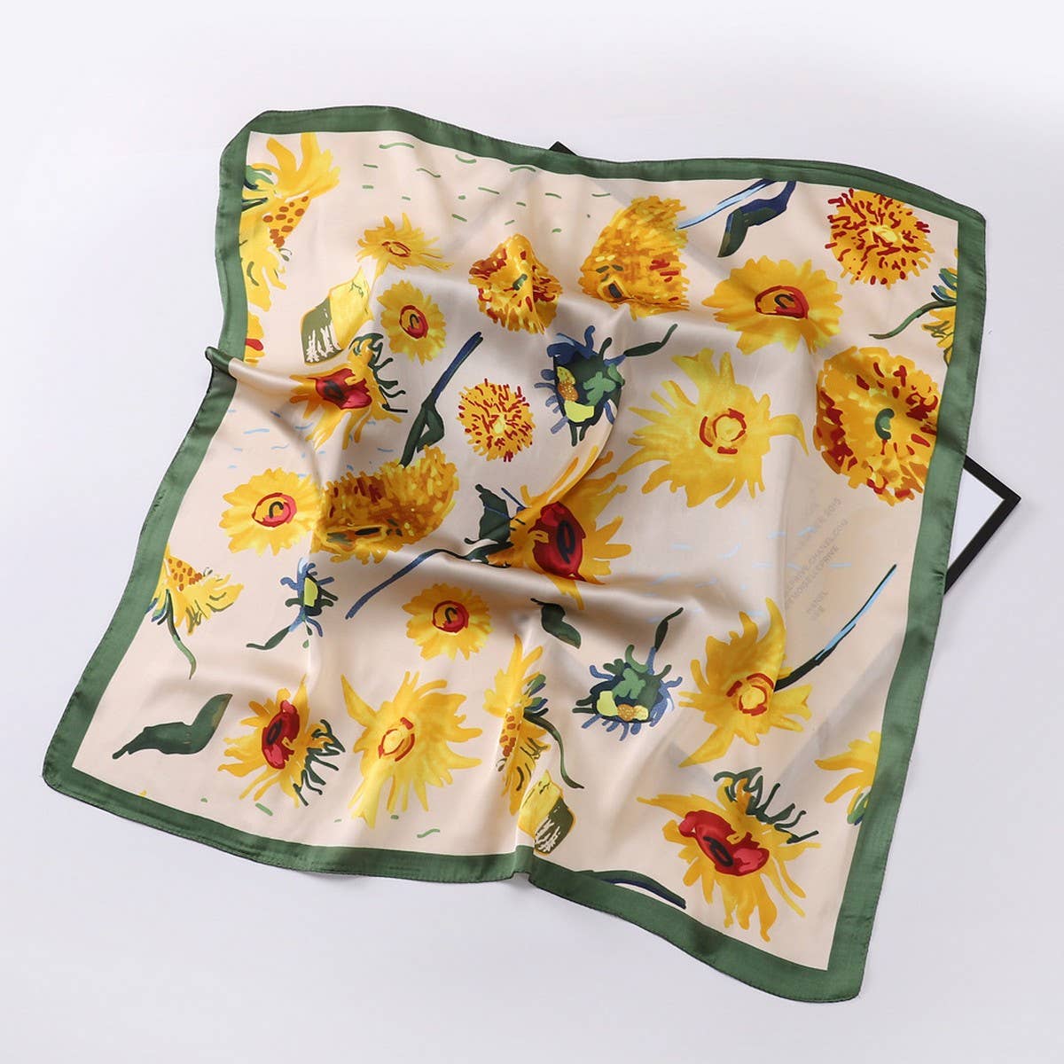 Vintage Letter Print Satin Square Scarf for Women