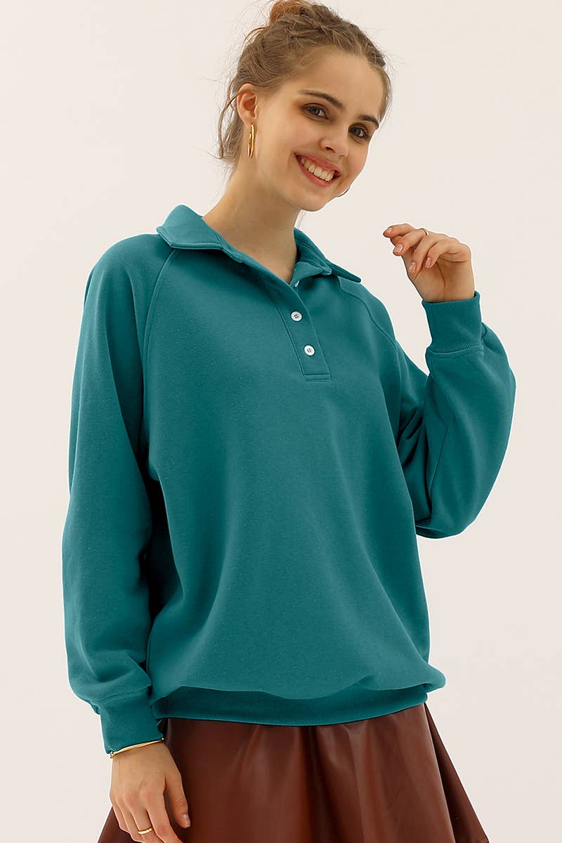 CWTTL1405_Collared Neck Casual Long Sleeve Top