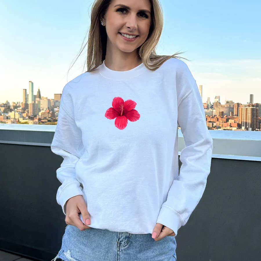 Flower-printed off-the-shoulder sweatshirt