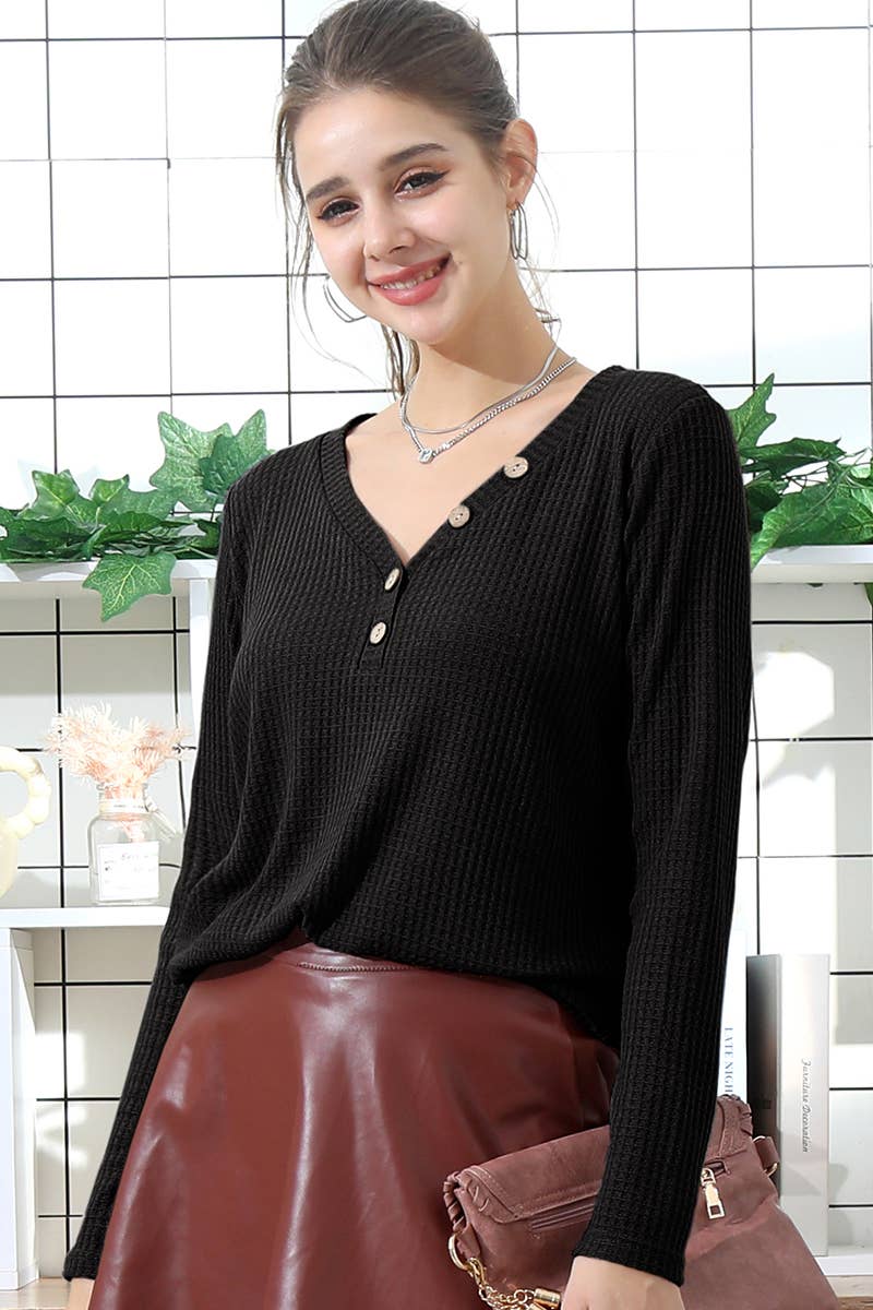 CWTTL1009_HENLEY NECK LOOSE FIT LONG SLEEVE KNIT SWEATER