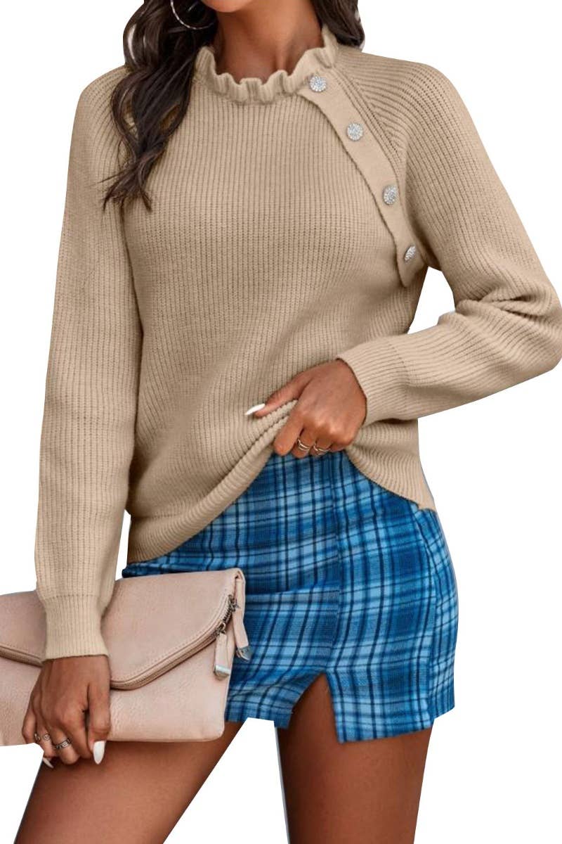 CWOSWL5140_LONG-SLEEVED SWEATER WITH RUFFLED COLLAR BUTTONS