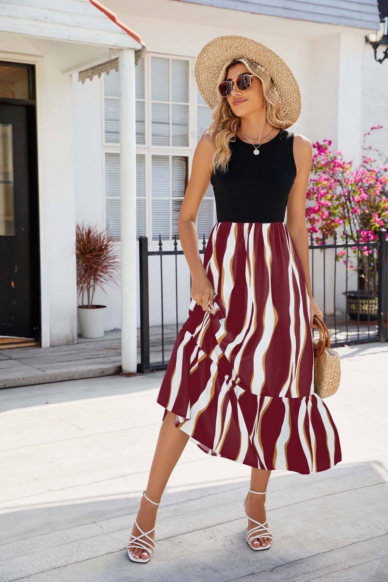 CREW NECK SLEEVELESS PRINTED TIE DYE DRESS_CWDMD1140