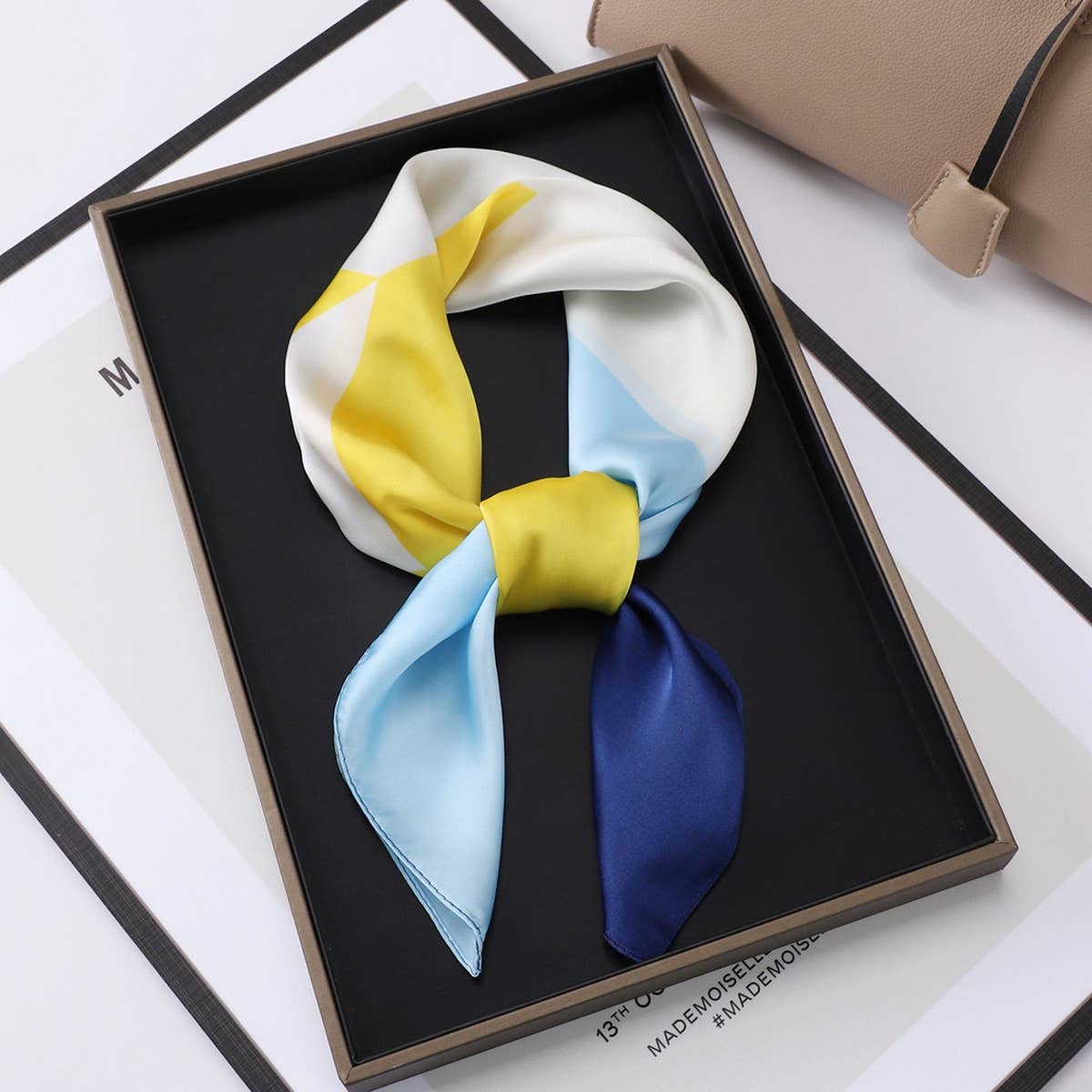 Vintage Letter Print Satin Square Scarf for Women