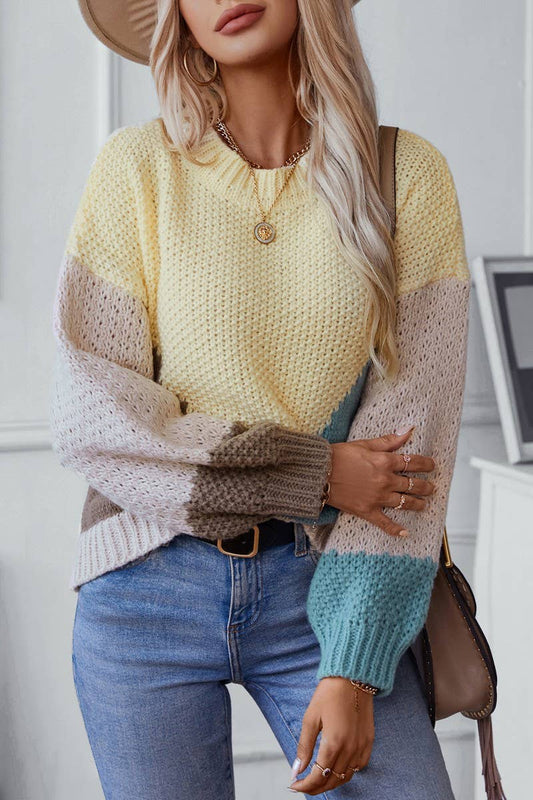 CWOSWL2916_CONTRAST COLOR PULLOVER KNITTED SWEATER