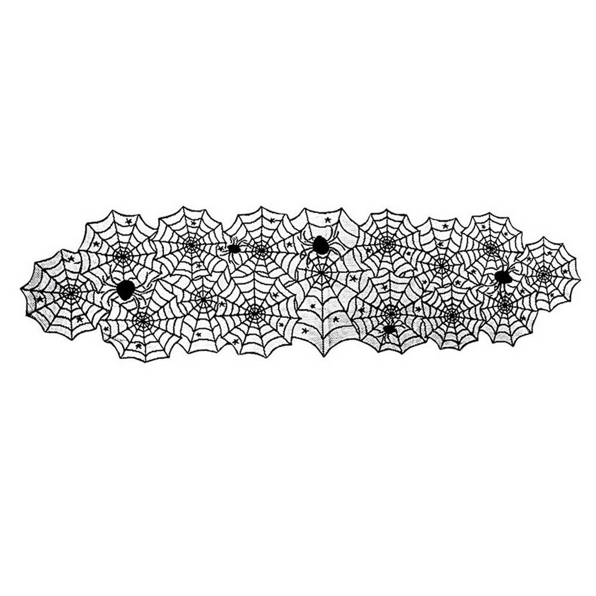 HALLOWEEN BLACK HORROR SPIDER WEB TABLE RUNNER