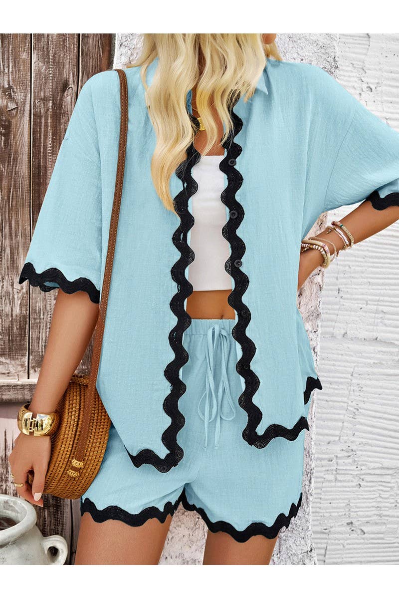 CWSTB0684_Casual Lace Shirt Shorts Set