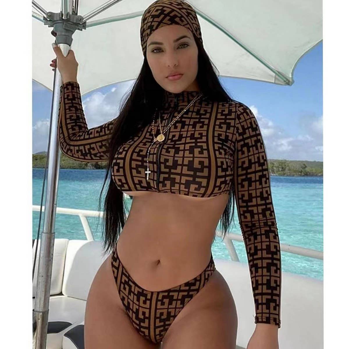 Womens Tie-Dye Bikini Set - Long Sleeve Swimsuit