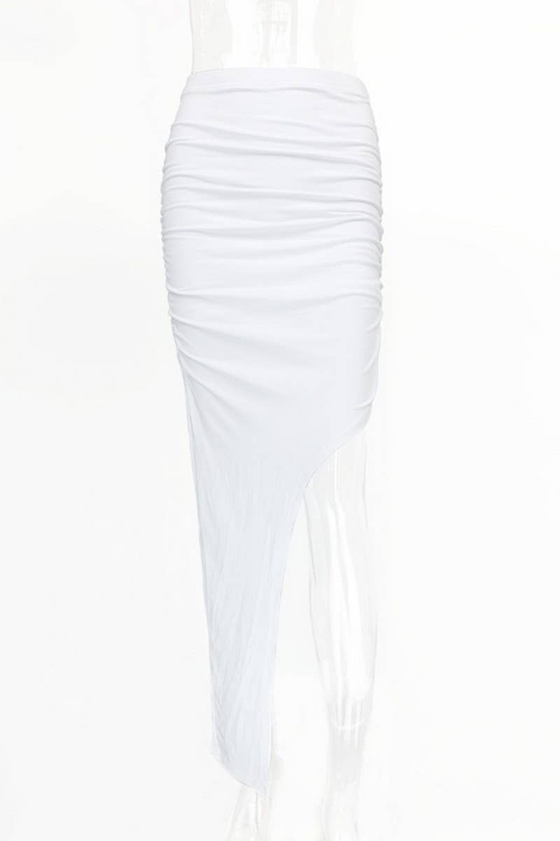 CWBMS0345_SOLID ASYMMETRIC GATHERED SKIRT