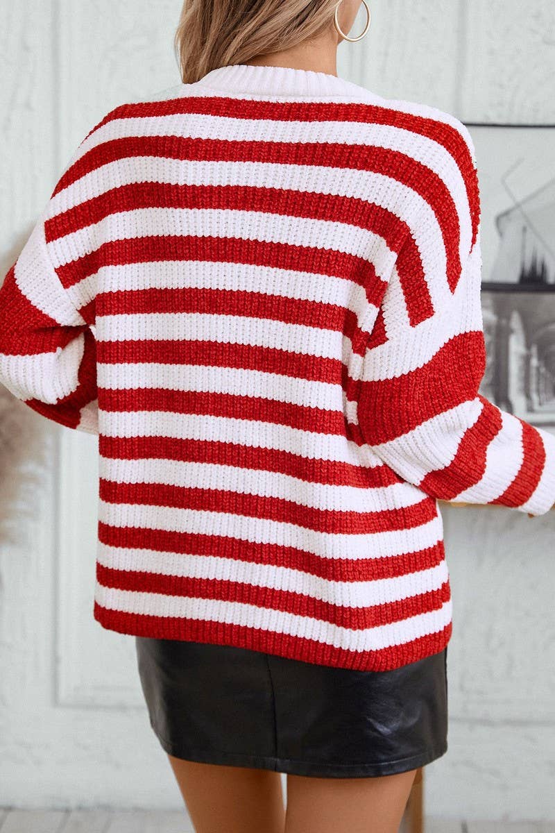 CWOSWL2912_STRIPED COLORBLOCK CHENILLE PULLOVER SWEATER